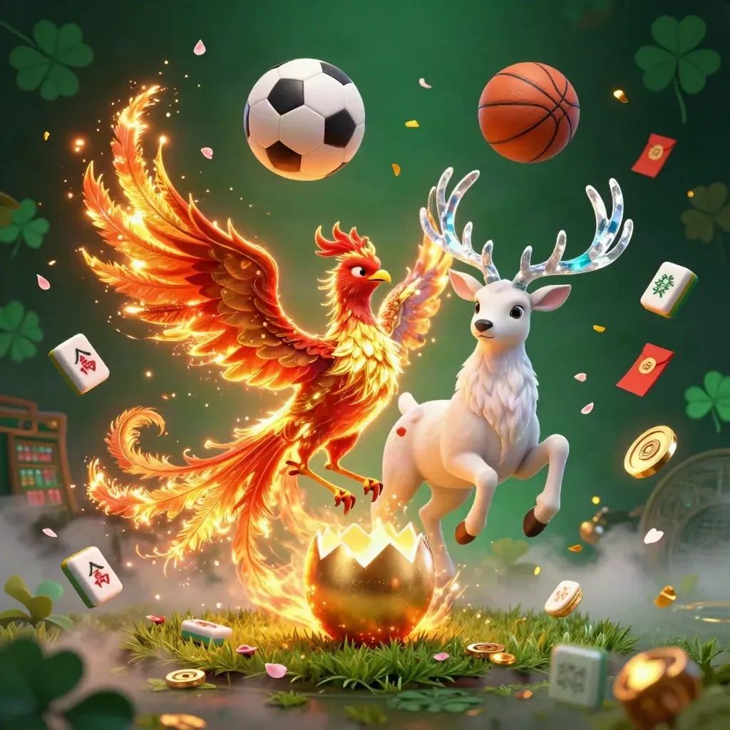 Fenice di fuoco, cervo magico e sfere sportive tra oro, smeraldo e bagliori casino.